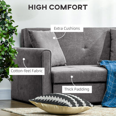 HOMCOM 2 Seater Sofa Bed, Convertible Bed Settee, Modern Fabric Loveseat Sofa Couch with 2 Cushions, Hidden Storage for Living Room, Guest Room, Light Grey 