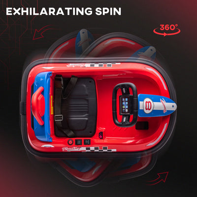 HOMCOM 6V Electric Kids Bumper Car, 6V Spin Waltz Car, with Music, Horn, Lights - Red 