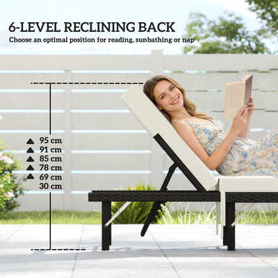 Outsunny Single Folding Rattan Sun Lounger, with Cushion - Black 