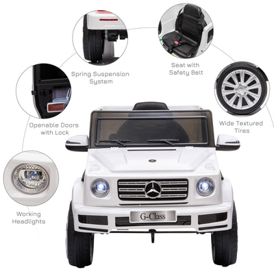 HOMCOM Mercedes Benz G500 Licensed 12V Kids Electric Ride On Car  Toy with Parental Remote Control Battery-powered 2 Motors Music Lights MP3 for 3-8 Years Old White 