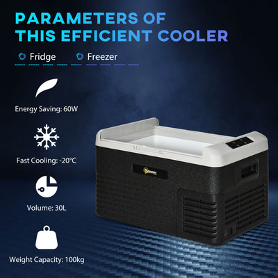 Outsunny 30L Car Refrigerator, Portable Compressor Car Fridge Freezer, Electric Cooler Box with 12/24V DC and 110-240V AC for Camping, Driving, Picnic, Down to -20\'e2\'84\'83 