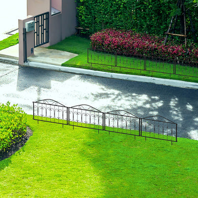 Outsunny Decorative Garden Fencing, 8PCs Outdoor Picket Fence Panels, Rustproof Metal Wire Landscape Flower Bed Border Edging Animal Barrier, Black 