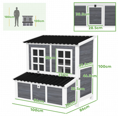 PawHut Wooden Chicken Coop with Nesting Box, Slide-Out Tray, Perches, for 4-6 Chickens, 100 x 86 x 100cm 