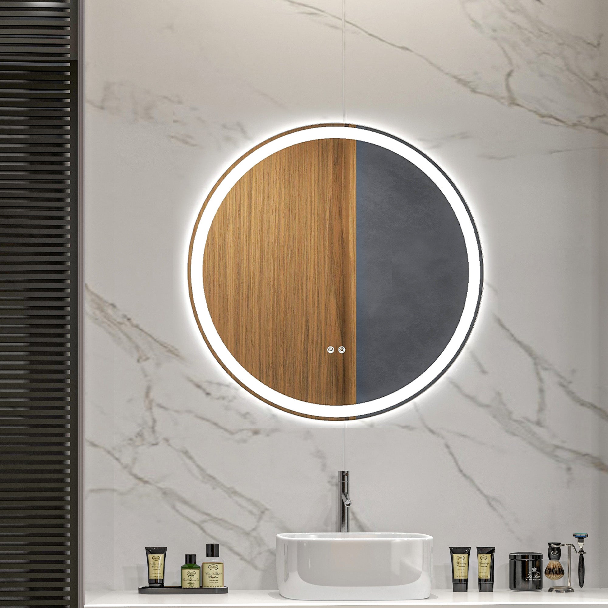 kleankin Round Bathroom Mirror with LED Lights, Wall Mount Dimmable Makeup Mirror with 3 Temperature Colours, Defogging Film and Memory Function, Frameless, Hardwired, 60 x 60\'c2\'a0cm 
