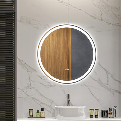 kleankin Round Bathroom Mirror with LED Lights, Wall Mount Dimmable Makeup Mirror with 3 Temperature Colours, Defogging Film and Memory Function, Frameless, Hardwired, 60 x 60\'c2\'a0cm 