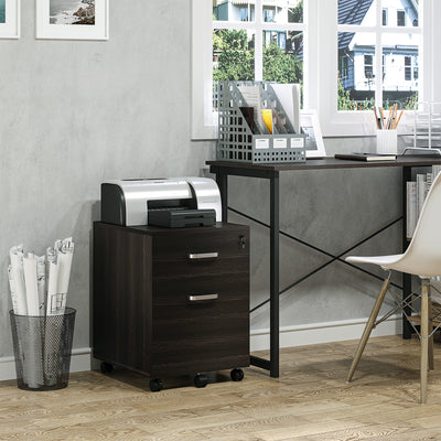Vinsetto 2-Drawer Locking Office Filing Cabinet w/ 5 Wheels Rolling Storage Hanging Legal Letter Files Cupboard Home Organisation Black Wood Grain 