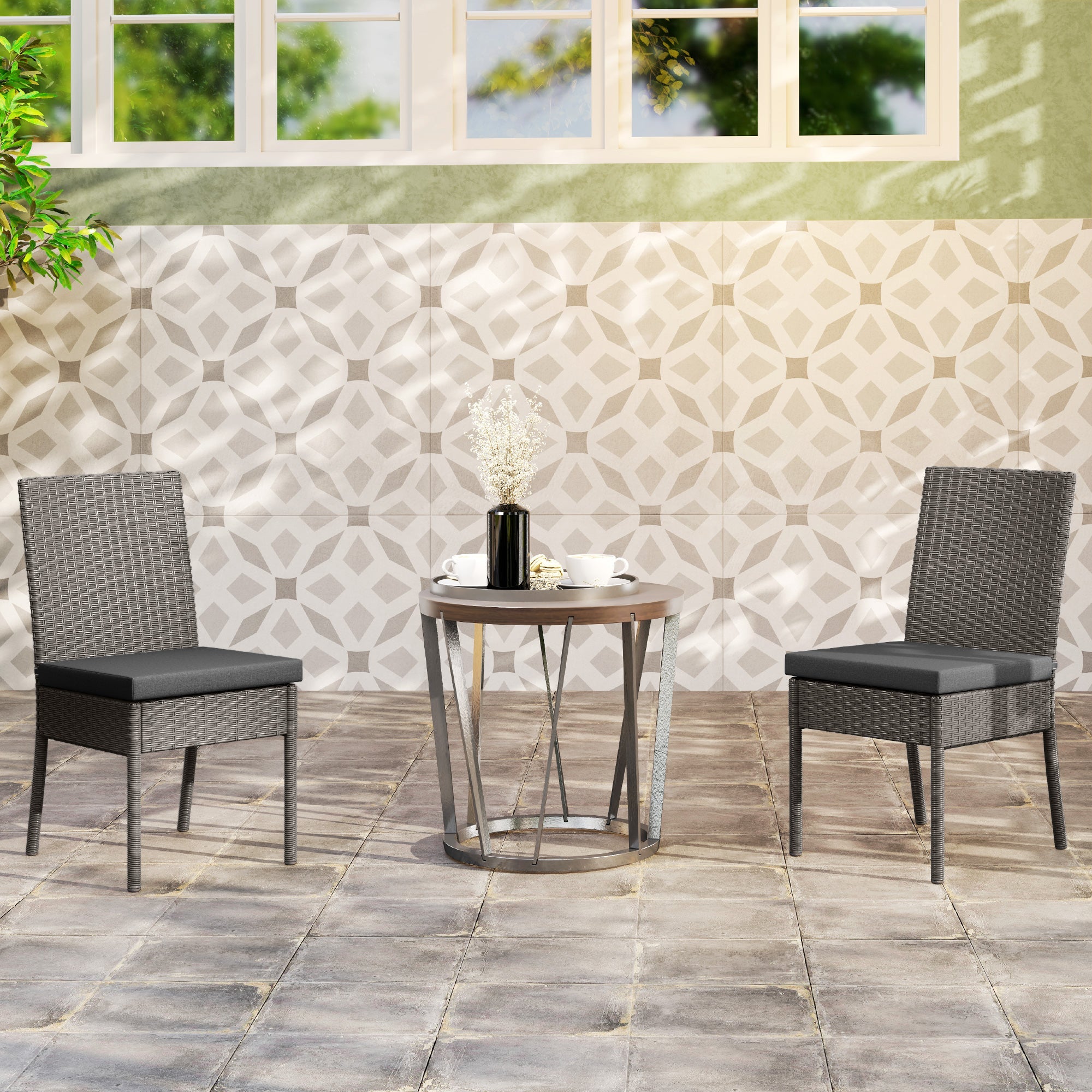 Outsunny Set of Two Armless Rattan Garden Chairs - Dark Grey 