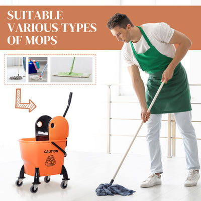 HOMCOM 25L Mop Bucket, with Wringer, Wheels and Handle - Orange 
