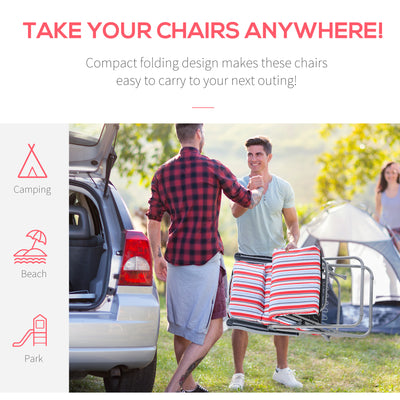 Outsunny Set of 2 Garden Sun Lounger Outdoor Reclining Seat Cushioned Seat Foldable Adjustable Recliner Red and White 