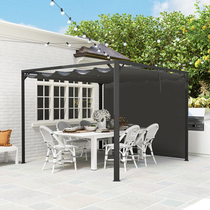 Outsunny 3 x 3m Aluminium Pergola, with Retractable Roof and Wall - Dark Grey 