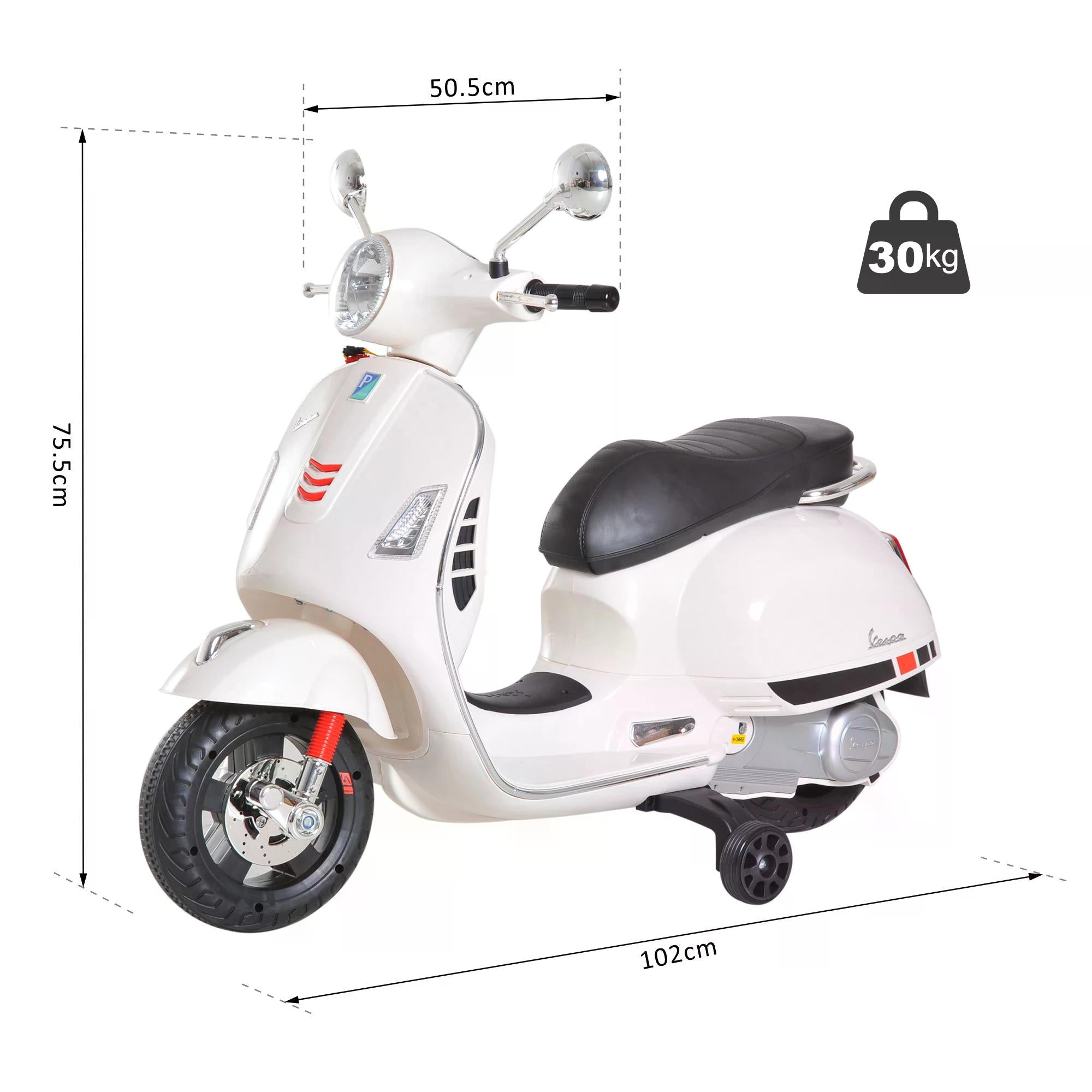 HOMCOM Kids Ride On Vespa Motorcycle W/LED Lights - White 