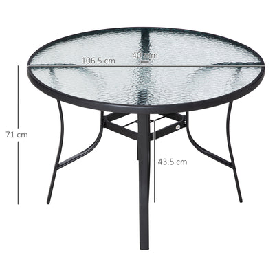 Outsunny 106cm Round Garden Dining Table with Parasol Hole Tempered Glass Top Steel Frame 