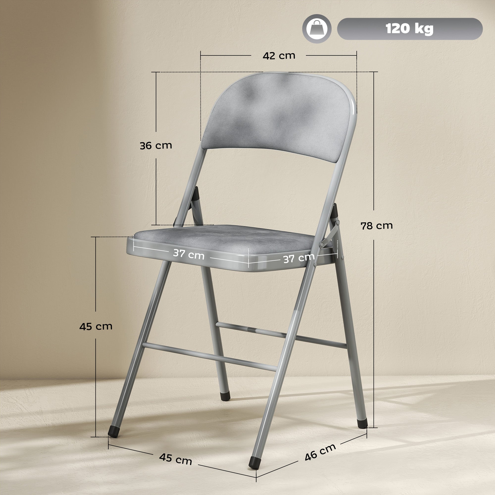 HOMCOM 4 Pack Folding Chairs with Padded Seats, Velvet Portable Party Chairs with Steel Frame, Light Grey 
