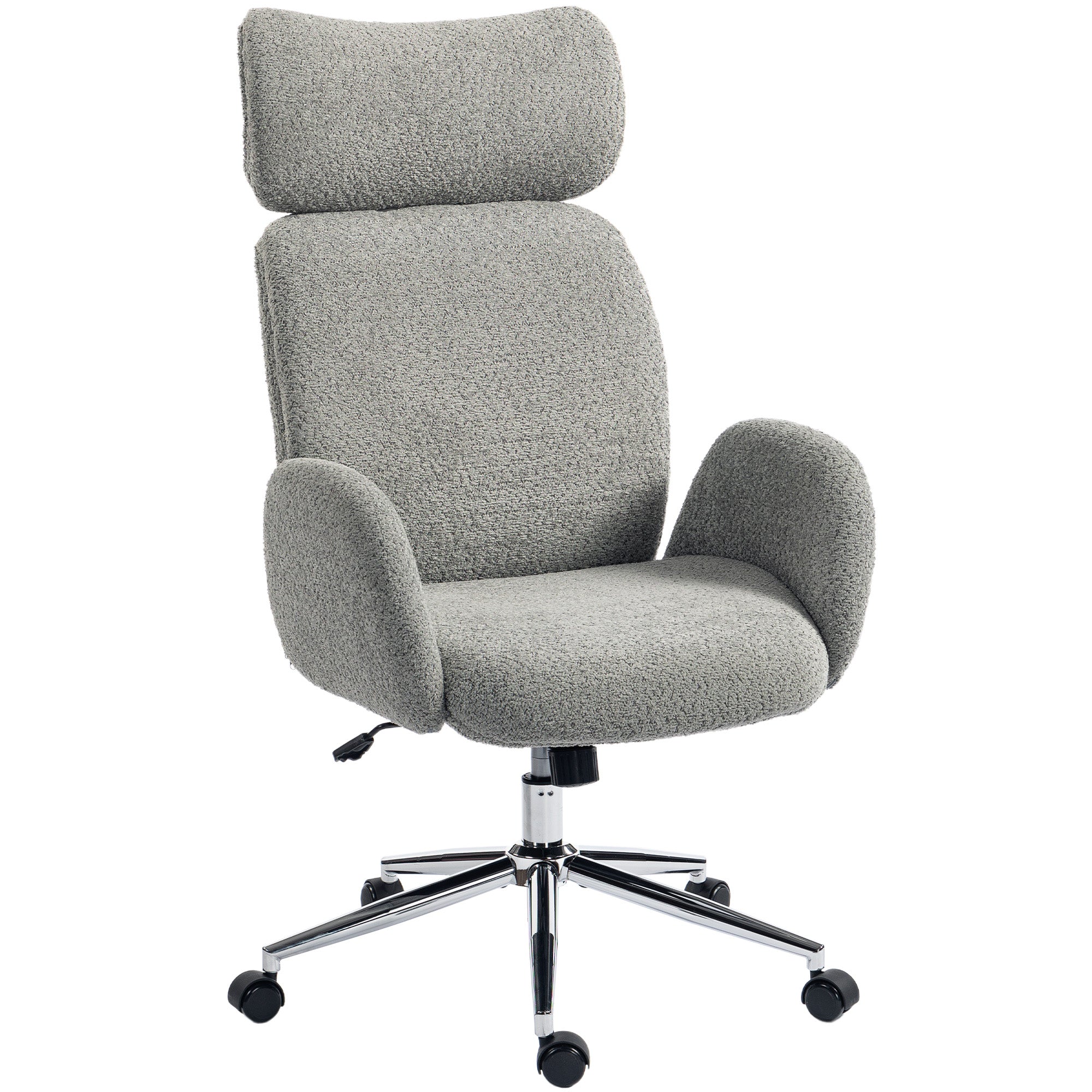 HOMCOM Office Chair with Adjustable Headrest, Spring Pack, Curved Line, Boucle Fabric - Charcoal Grey 