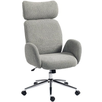 HOMCOM Office Chair with Adjustable Headrest, Spring Pack, Curved Line, Boucle Fabric - Charcoal Grey 