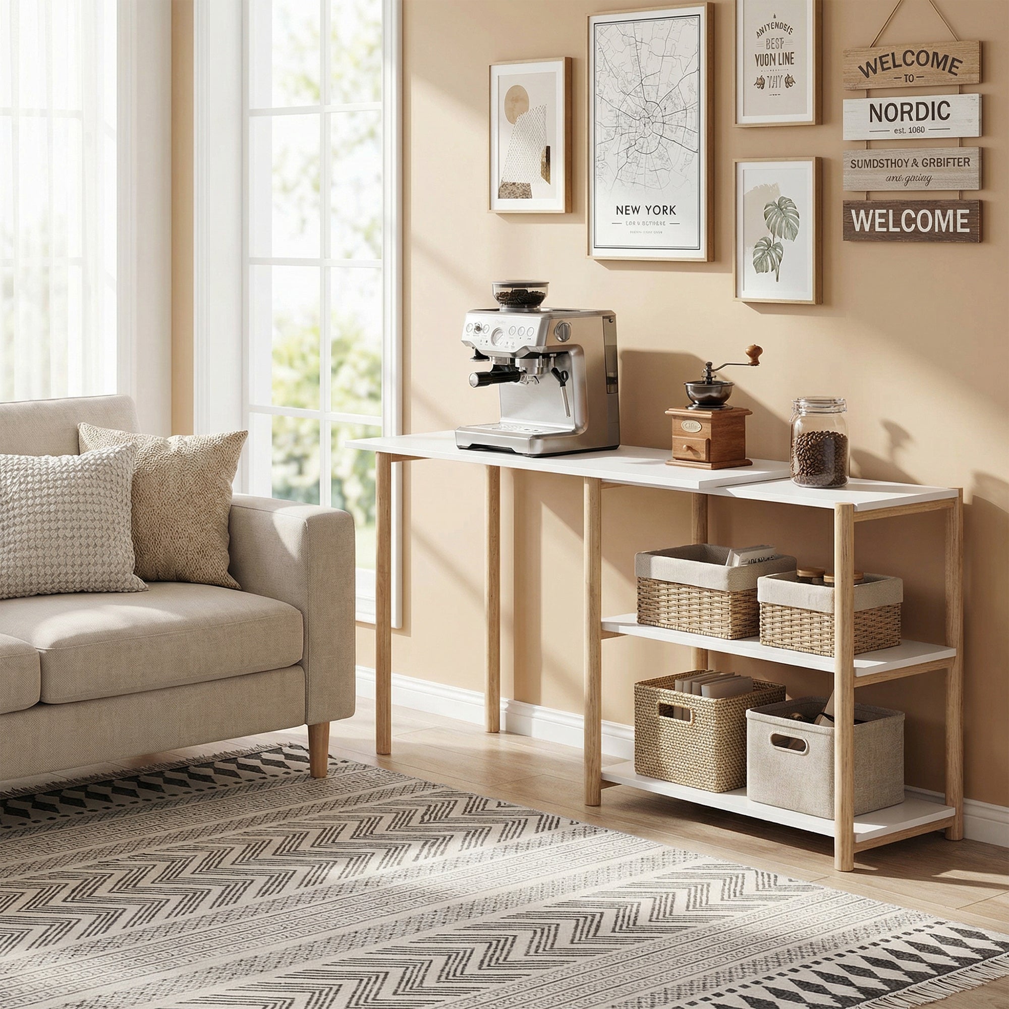 HOMCOM Computer Desk with Storage Shelves Modern Writing Desk Bamboo Frame for Home Office 150 cm White and Oak 
