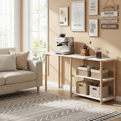 HOMCOM Computer Desk with Storage Shelves Modern Writing Desk Bamboo Frame for Home Office 150 cm White and Oak 