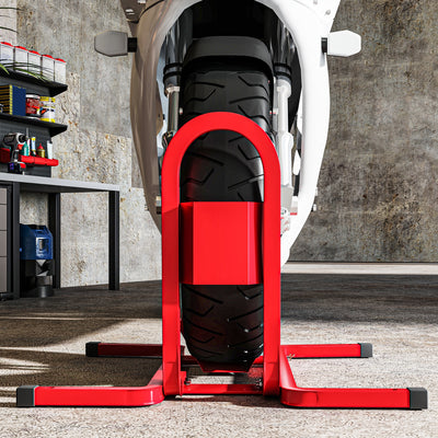 HOMCOM Metal Motorcycle Motorbike Wheel Chock Locking Stand System 17", 19", 21"/43, 48, 51 cm Front Wheels Steel Adjustable Fixing Tyre Holder Support 