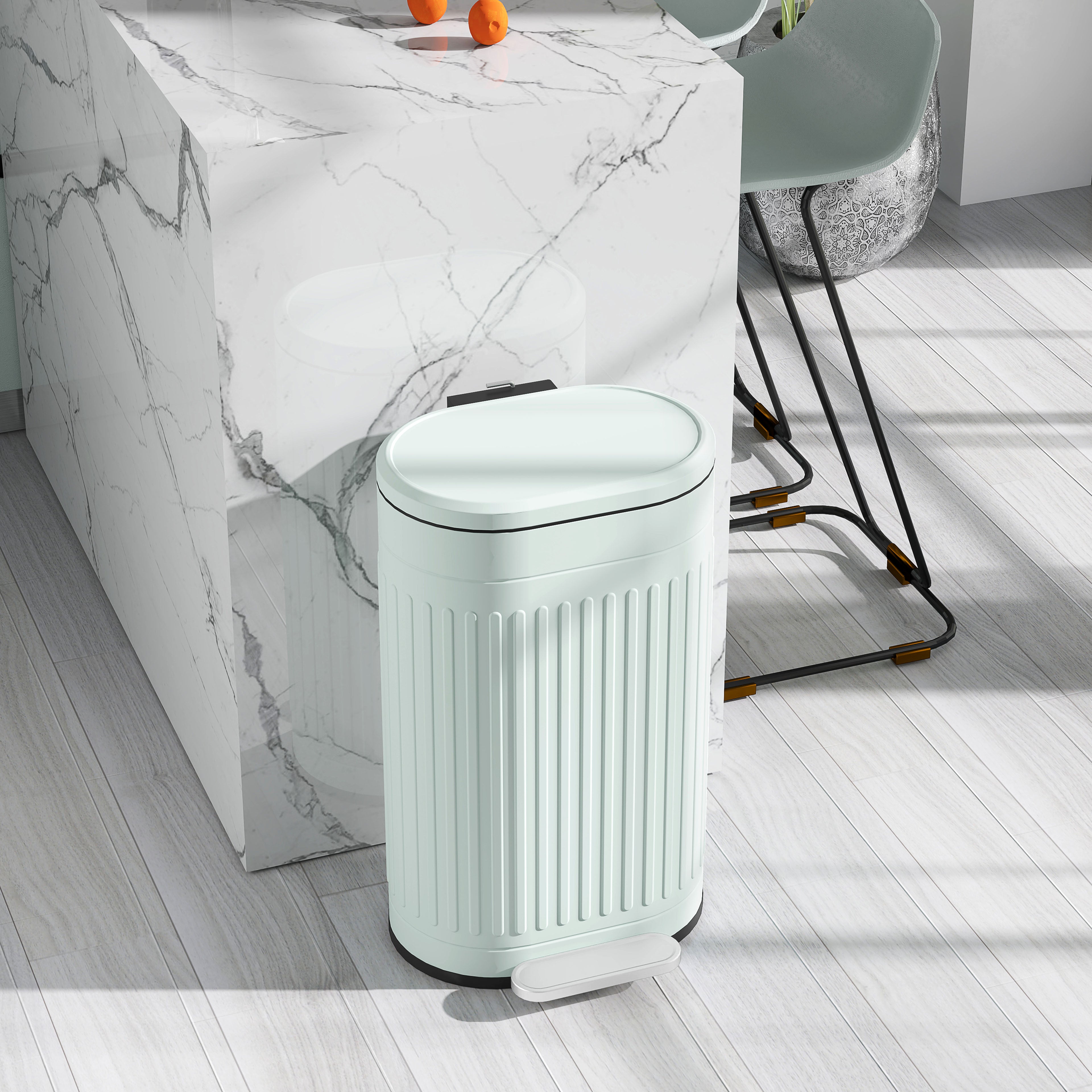 HOMCOM 30L Metal Kitchen Bin, with Soft-Close Lid - Light Green 