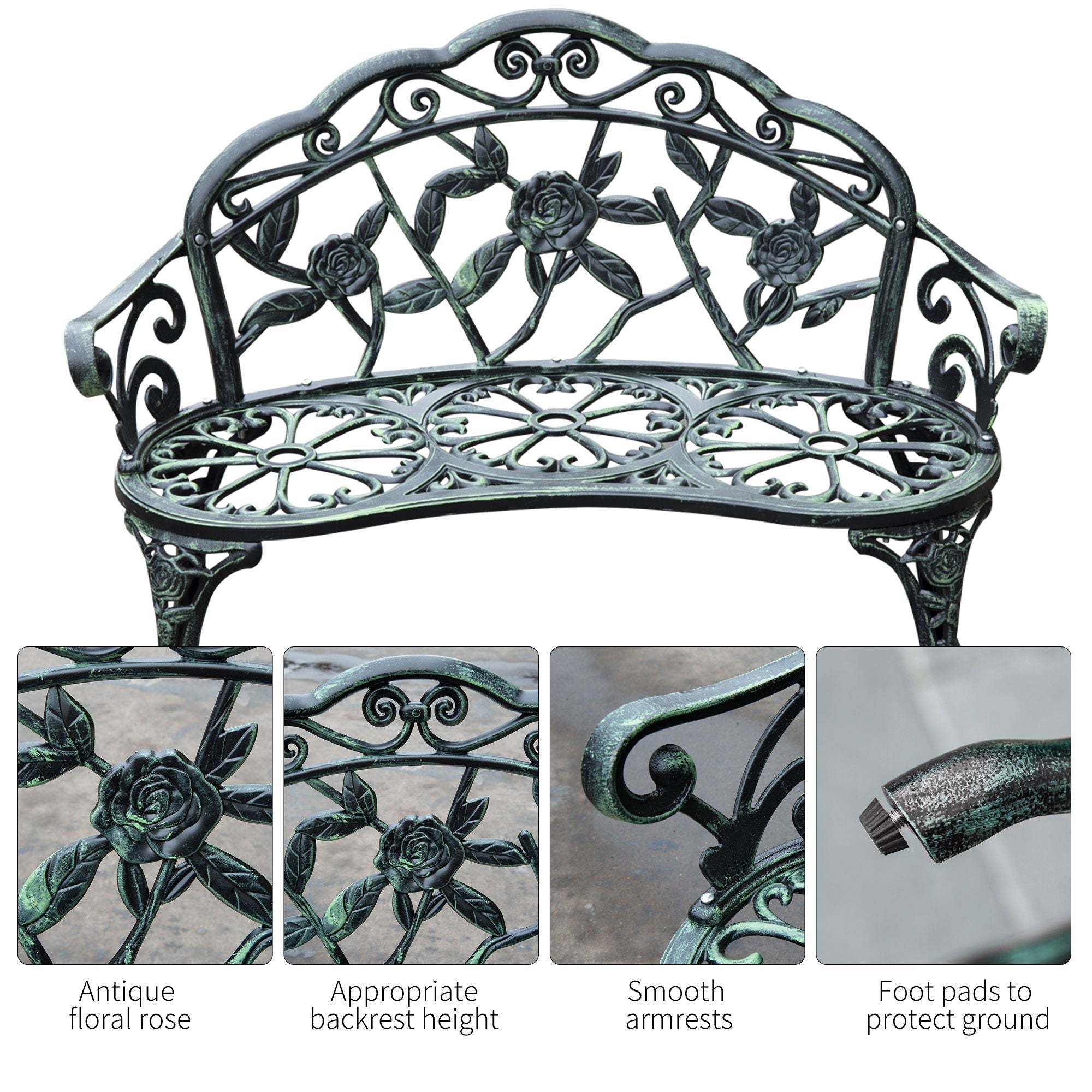 Outsunny Cast Aluminum Garden Bench-Antique Green 