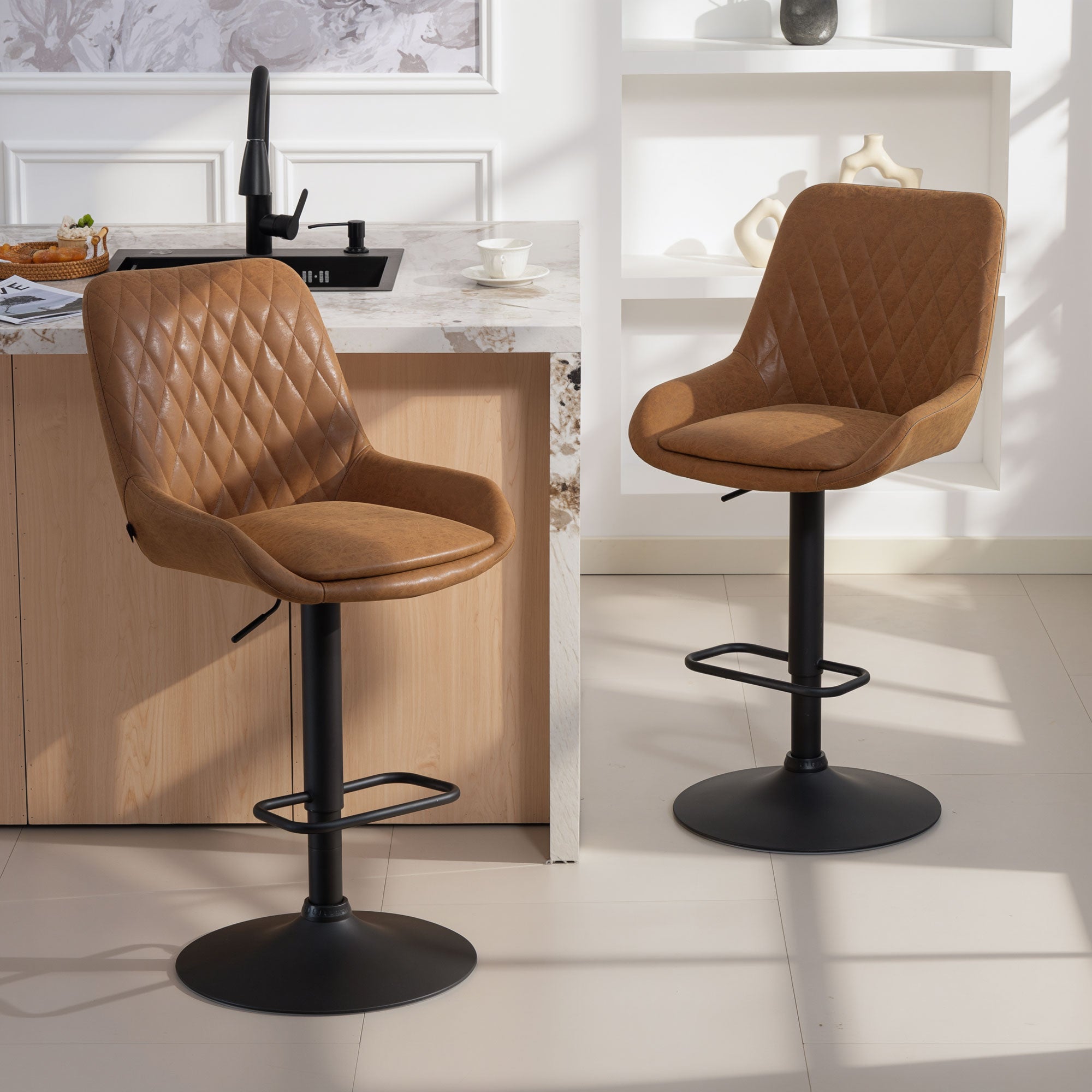 HOMCOM Set of Two Faux Leather Retro Bar Stools - Orange 