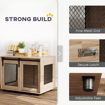 PawHut Dog Crate Furniture with Sliding Door for Medium Dogs, 80 x 58.5 x 63cm, Walnut Brown 