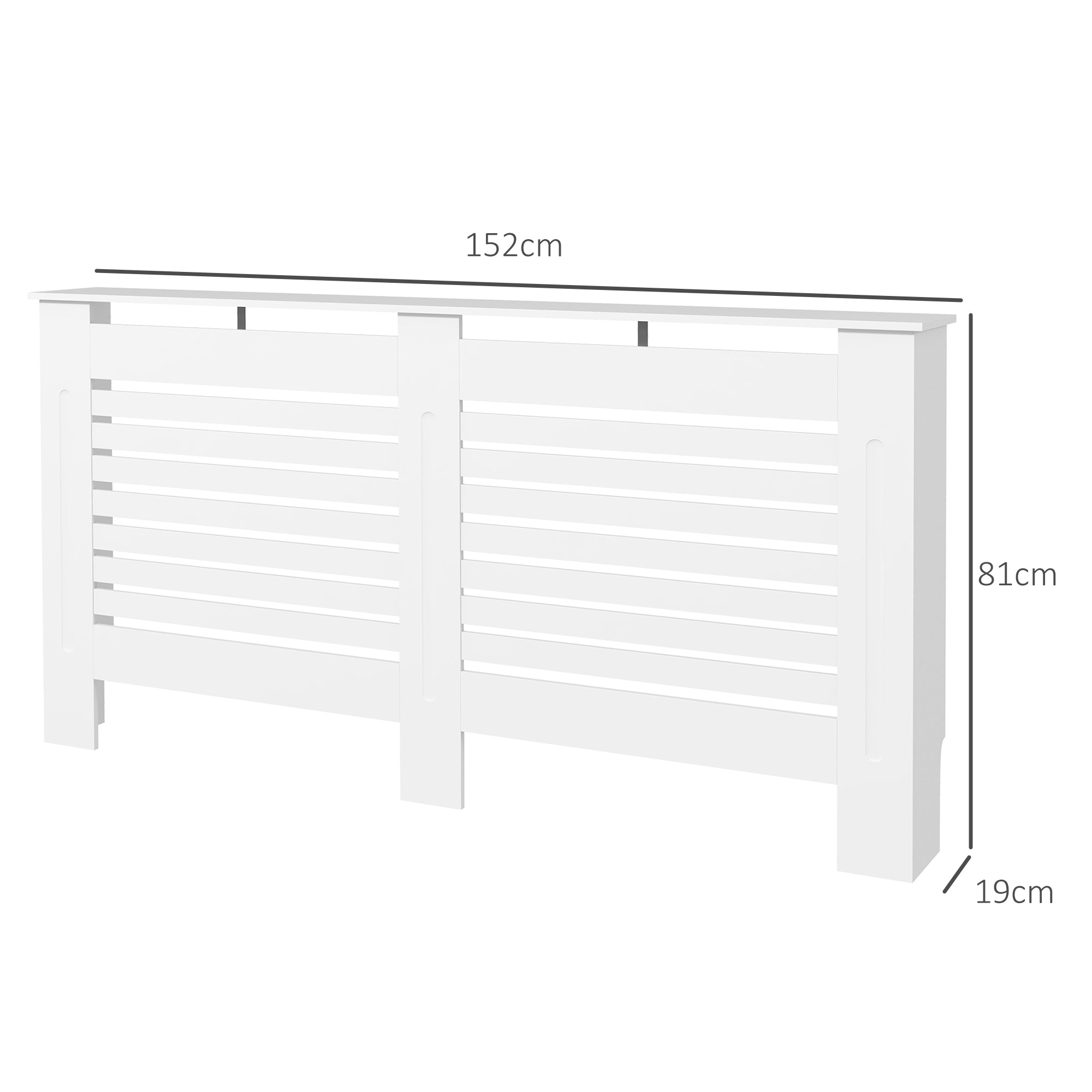 HOMCOM Radiator Cover, Modern MDF White Painted Cabinet with Horizontal Slats for Living Room, Bedroom, 152L x 19W x 81H cm 