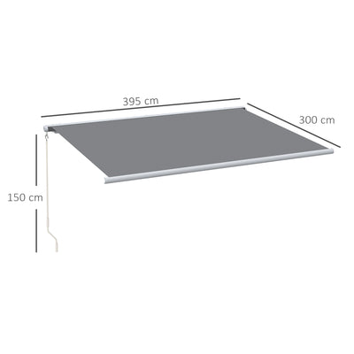 Outsunny 4x3m Full Cassette Electric/Manual Retractable Awning with LED Light and Remote Controller, Sun Canopies for Patio Door Window, Grey 