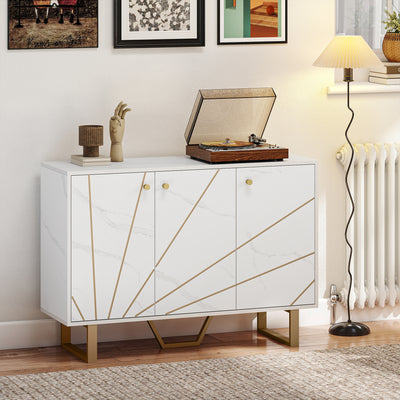 HOMCOM Sideboard Storage Cabinet, Modern Storage Cupboard with Adjustable Shelves and Metal Legs for Living Room, Kitchen, Dining Room, Entryway, White Marble Tone 