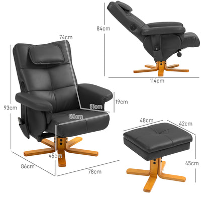HOMCOM Faux Leather Massage Recliner Chair, with Storage Ottoman - Black 