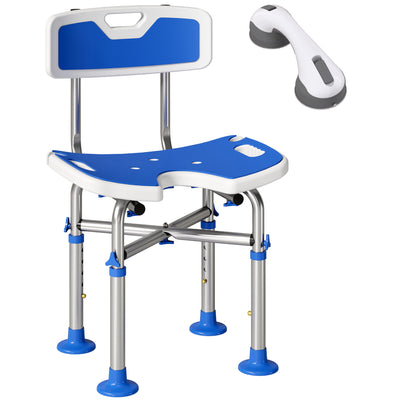HOMCOM Shower Chair with U-Shaped Cutout, Height Adjustable Bath Bench, Padded Shower Stool for Elderly, Senior, Disabled, Blue 