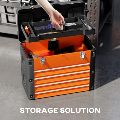 HOMCOM 4 Drawers Large Toolbox - Orange 