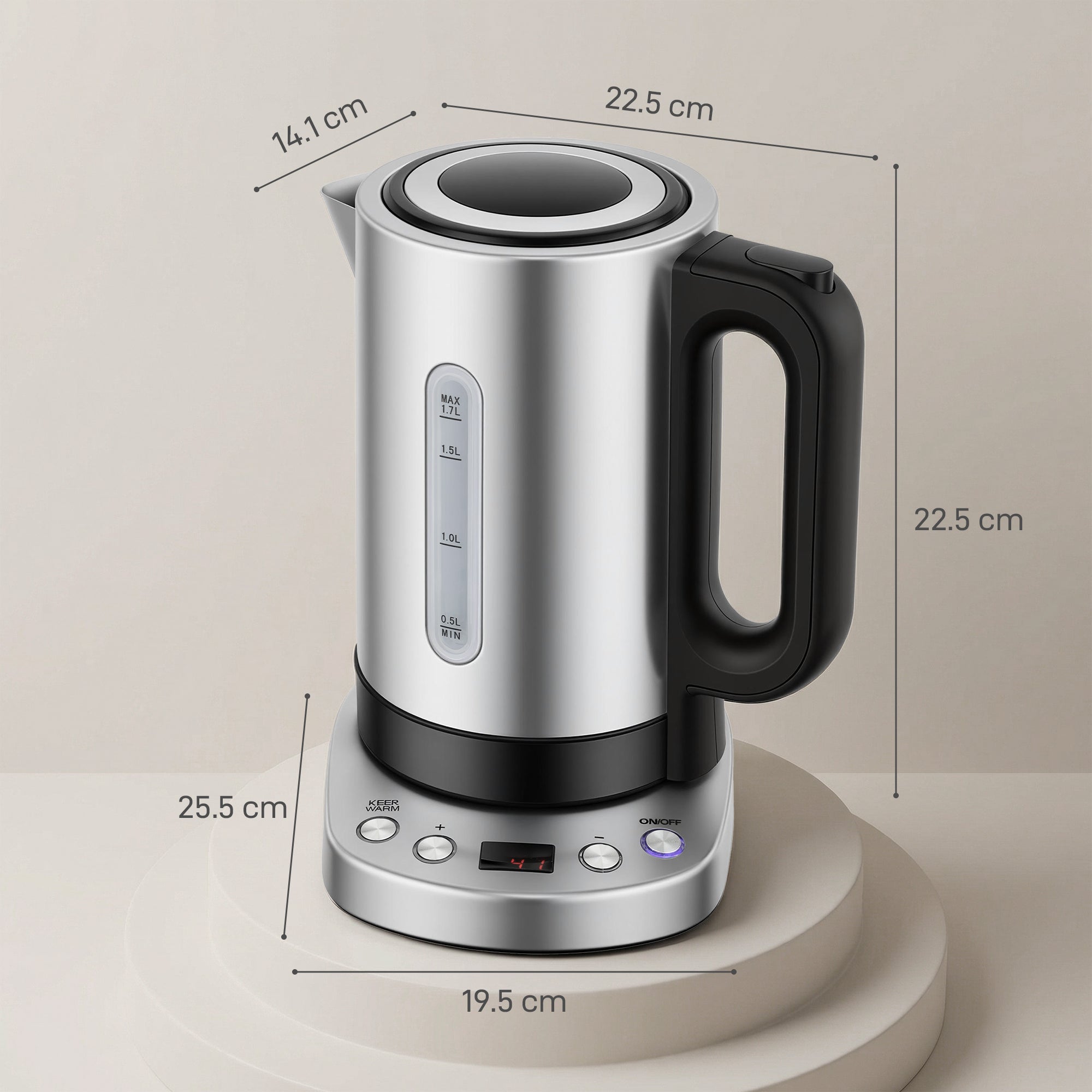 HOMCOM Electric Kettle, 1.7L, Fast Boil, 3kW Water Kettle with UK Strix Thermostat, Keep Warm Function, LCD Base, Silver Tone 