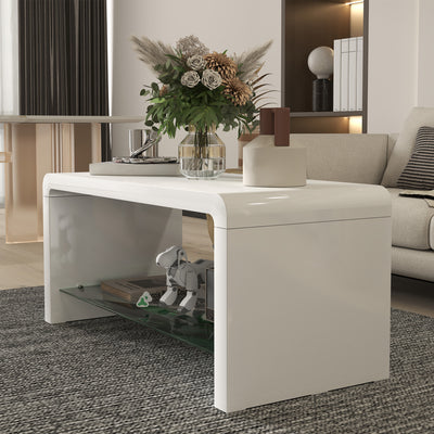 HOMCOM Curved Two-Tier Coffee Table - High Gloss White 