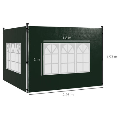 Outsunny Set of Two 3 x 3m Gazebo Frame Replacement Walls - Green 