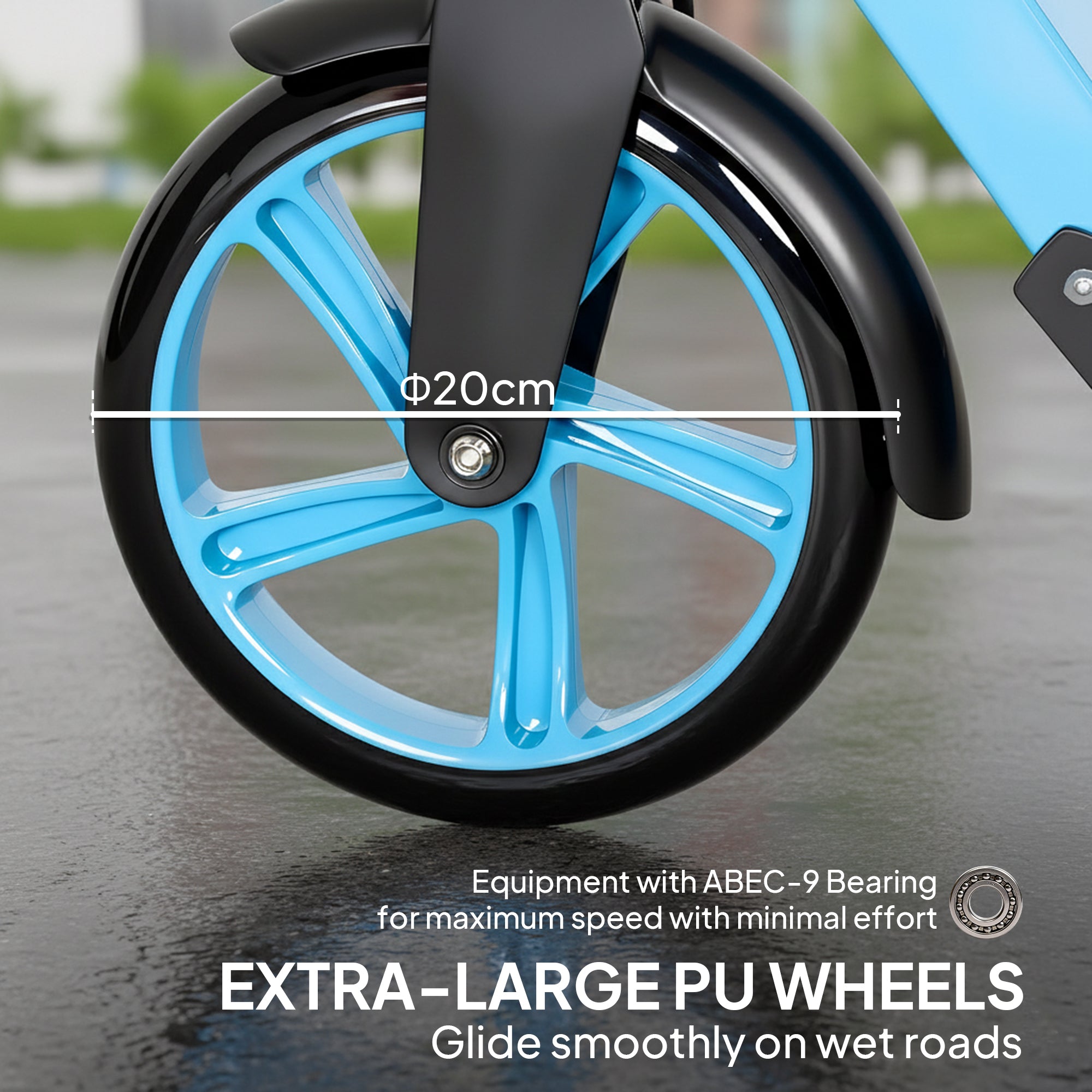 HOMCOM One-click Folding Kick Scooter for 14+ w/ Adjustable Handlebar, Push Scooter with Kickstand, Dual Brake System, Blue 