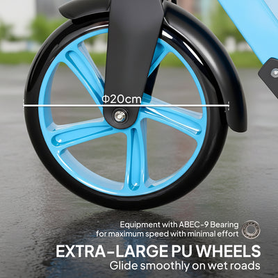 HOMCOM One-click Folding Kick Scooter for 14+ w/ Adjustable Handlebar, Push Scooter with Kickstand, Dual Brake System, Blue 