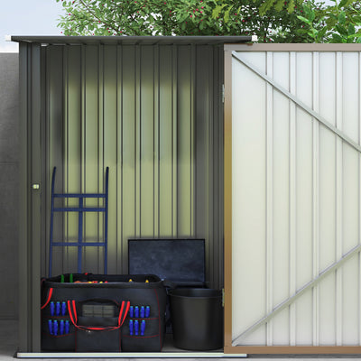 Outsunny 3.3 x 3.4ft Lean To Steel Garden Shed, with Locking Door - Brown/Grey 