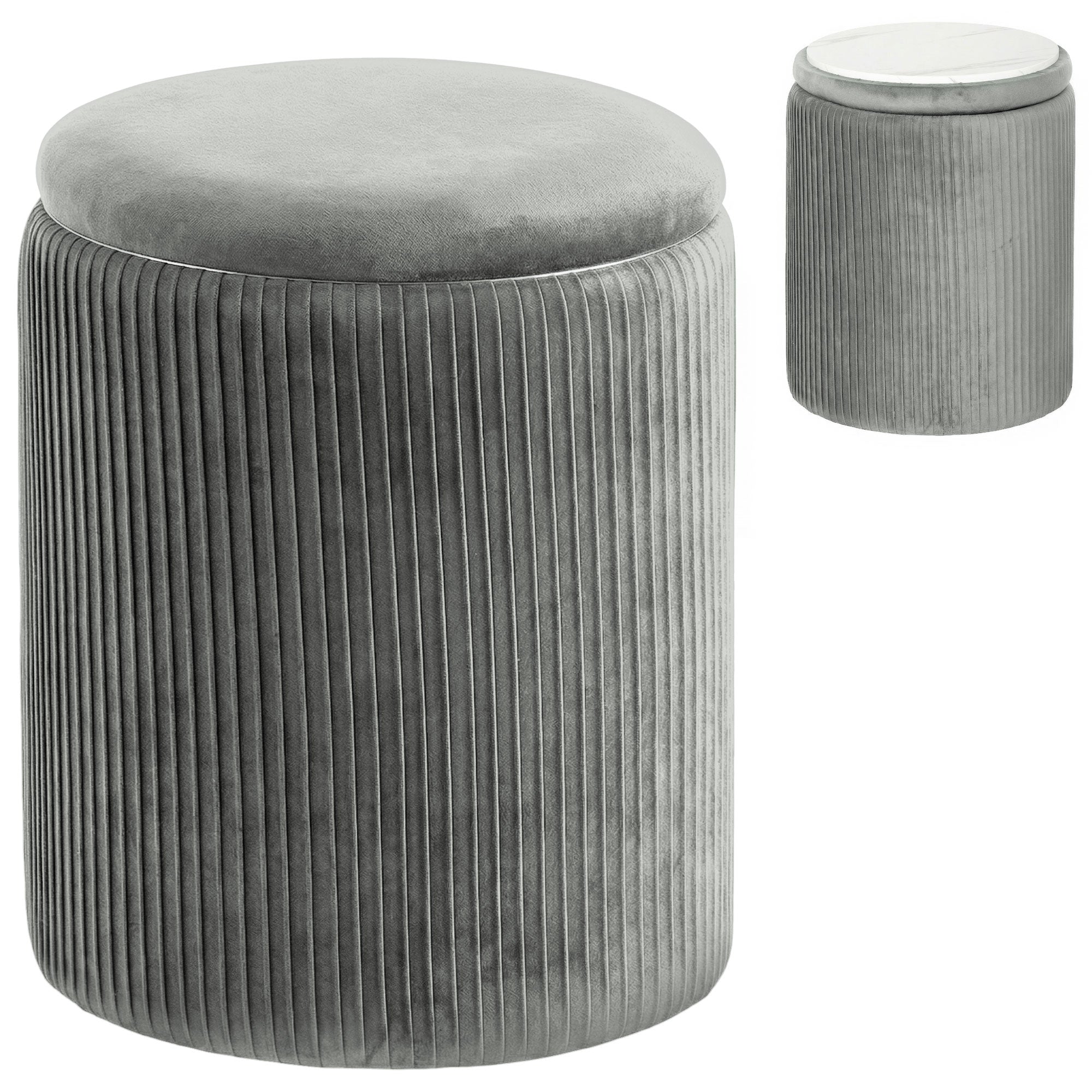HOMCOM Storage Ottoman Modern Velvet Round Foot Stool for Living Room Bedroom 45 cm Grey 