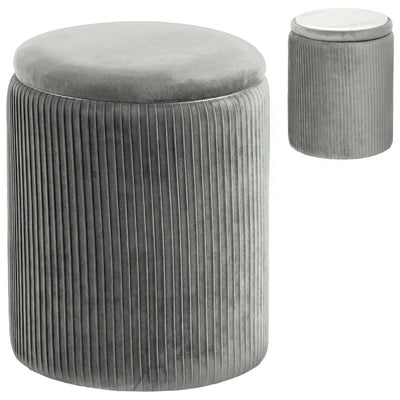HOMCOM Storage Ottoman Modern Velvet Round Foot Stool for Living Room Bedroom 45 cm Grey 