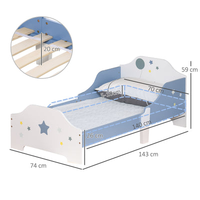 HOMCOM Toddler Bed Frame, Kids Bedroom Furniture for Boys Girls with Safe Guardrails, Low Junior Blue 