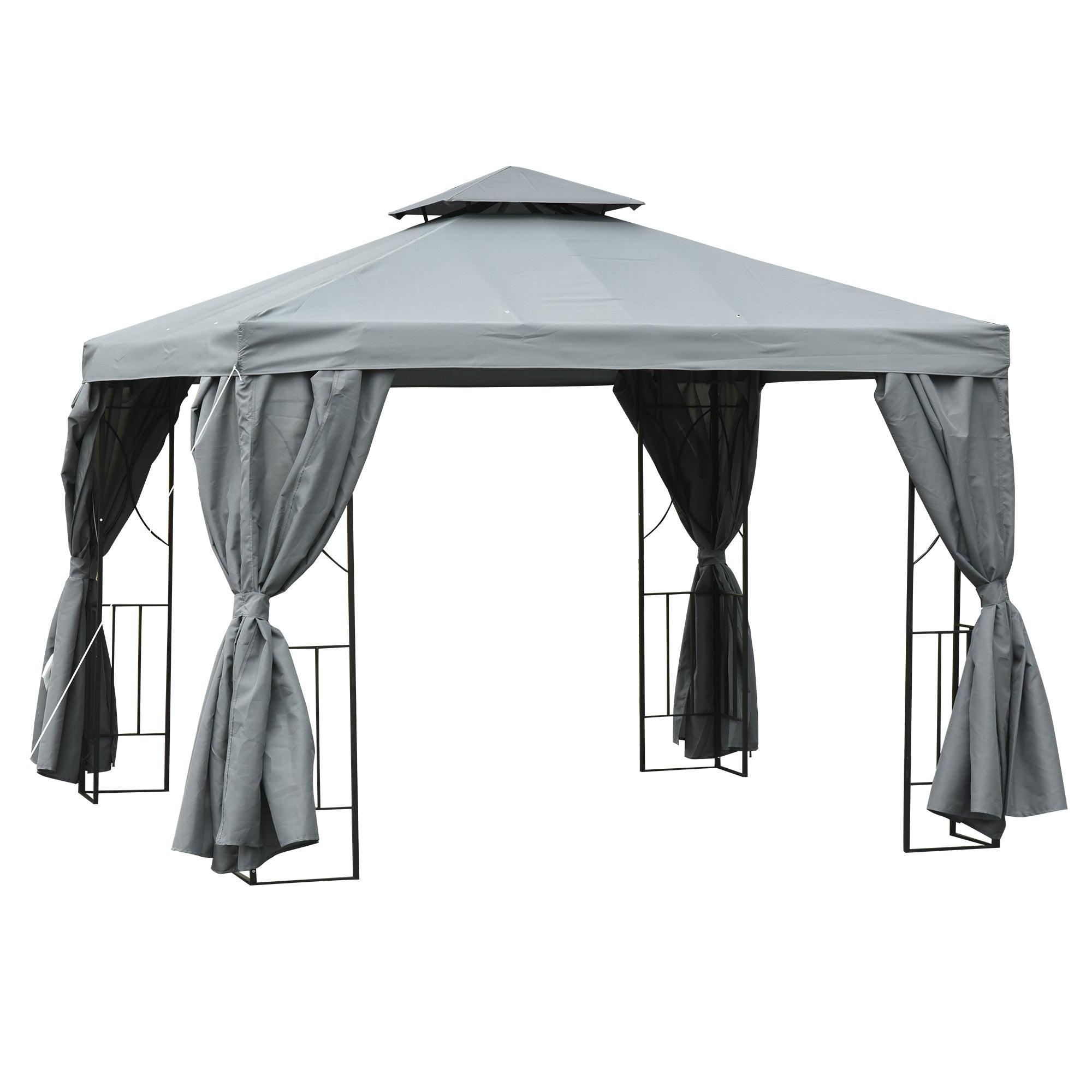 Outsunny 3 x 3 m Garden Gazebo Double Roof Marquee Patio Wedding Party Tent Canopy Shelter with Sidewalls, (Dark Grey) 