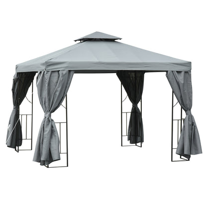 Outsunny 3 x 3 m Garden Gazebo Double Roof Marquee Patio Wedding Party Tent Canopy Shelter with Sidewalls, (Dark Grey) 