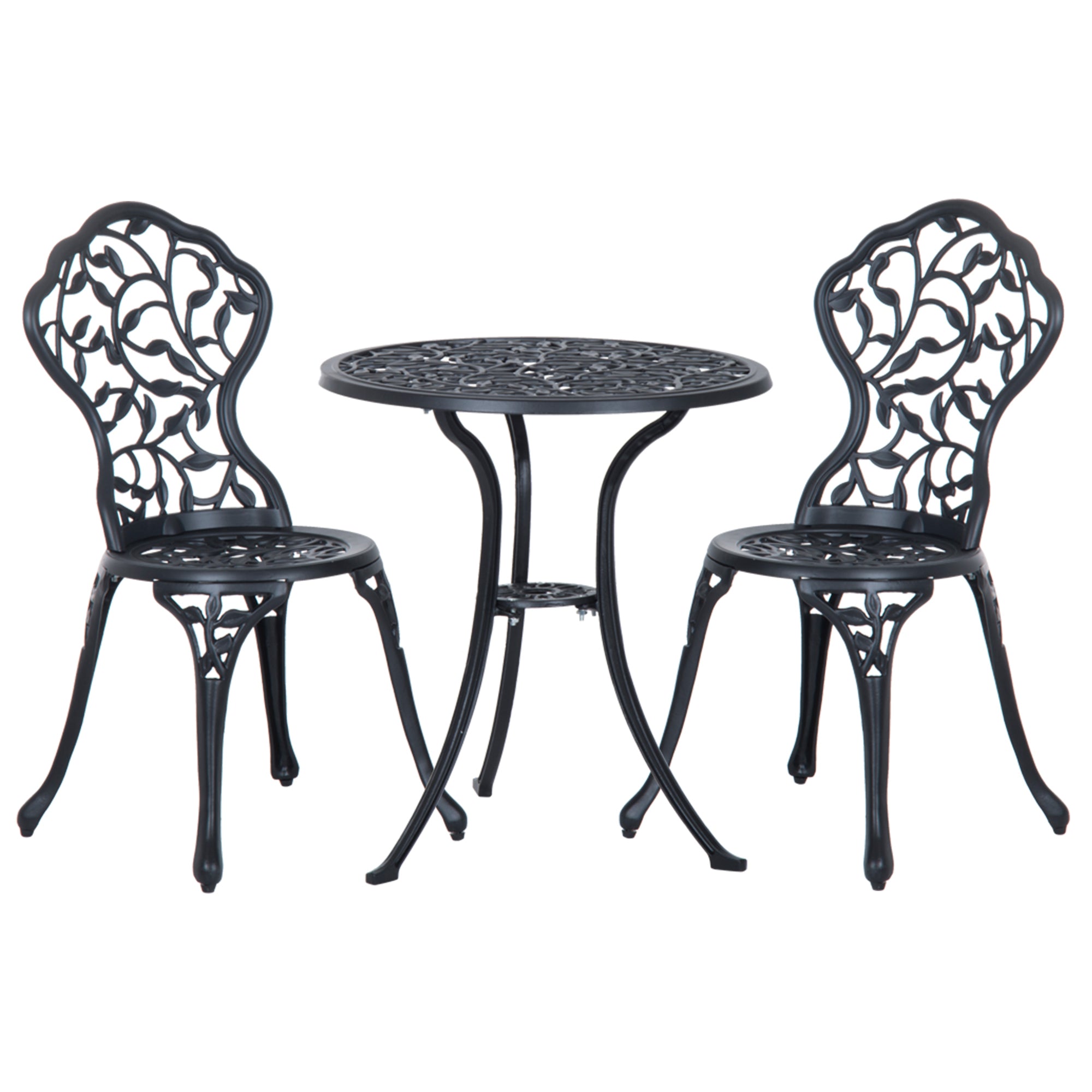 Outsunny 3 Pcs Aluminium Bistro Set Garden Furniture Dining Table Chairs Antique Outdoor Seat Patio Seater Black 