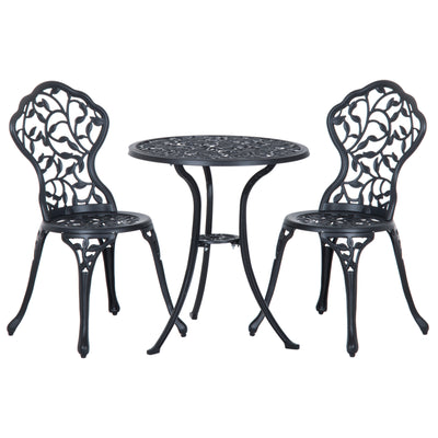 Outsunny 3 Pcs Aluminium Bistro Set Garden Furniture Dining Table Chairs Antique Outdoor Seat Patio Seater Black 