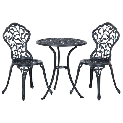 Outsunny 3 Pcs Aluminium Bistro Set Garden Furniture Dining Table Chairs Antique Outdoor Seat Patio Seater Black 