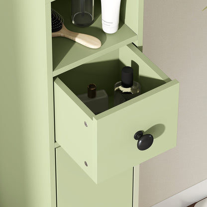 kleankin 180cm Slim Bathroom Cabinet, with Drawer, Shelves and Cupboards - Green