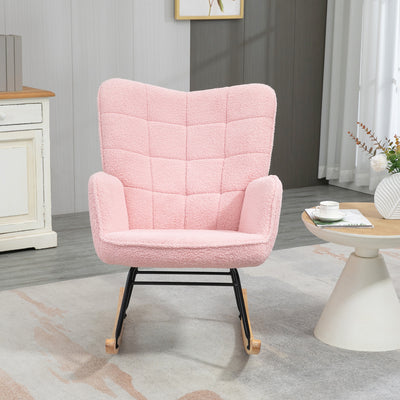 HOMCOM Soft Fleecey Rocking Wingback Chair - Pink 