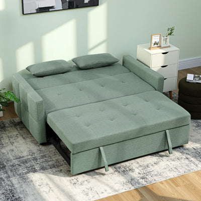 HOMCOM Three-Way 2 Seater Sofa Bed with Three-position back and Two Soft Pillows - Green 