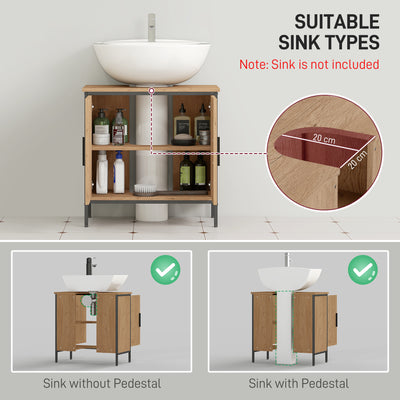 HOMCOM Bathroom Vanity Unit, Under Sink Storage Cabinet with 2 Doors, Adjustable Shelf for Basin without or with Pedestal, Oak 